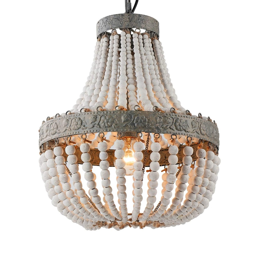 NEW IN BOX Vintage Chic coastal farmhouse white beaded chandelier pendant light - Picture 3 of 8